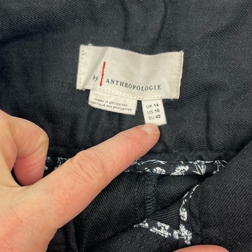 Anthropologie Wide Leg Pants Black Linen Blend US 10 Button Tie Waist Casual - Picture 2 of 11